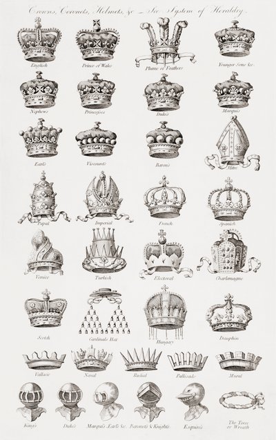 Crowns, Coronets and Helmets by Unbekannt Unbekannt